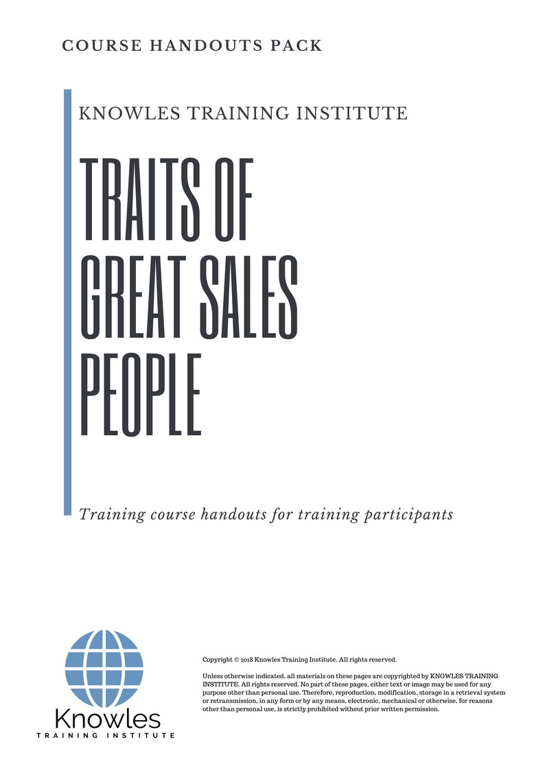 Traits Of Great Sales People Course in Hong Kong Handouts